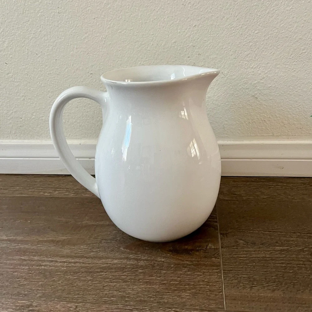 White Ceramic Pitcher with Herb and Lemon Design from Portugal